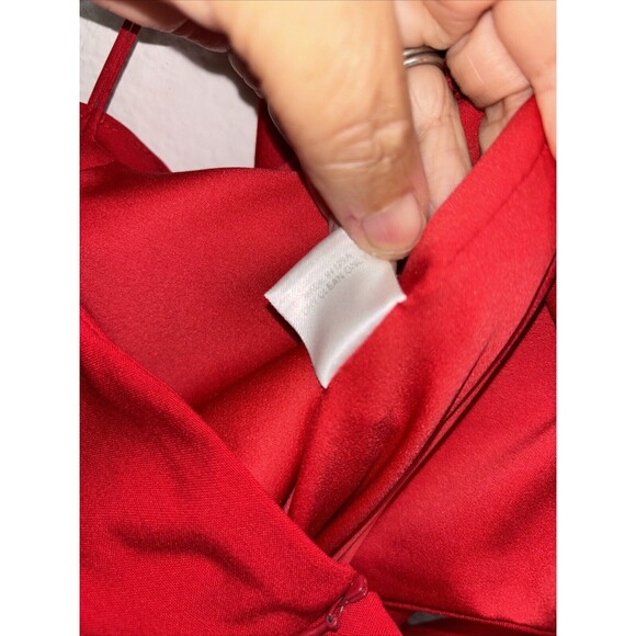 Michelle Mason Maxi Dress Women 10 Gown Halter Top Hook Slit Red V Neck Zip - Picture 12 of 16